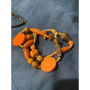 Vintage Bakelite and Amber Tibet Style Beaded Bracelet Orange Earthy Tones